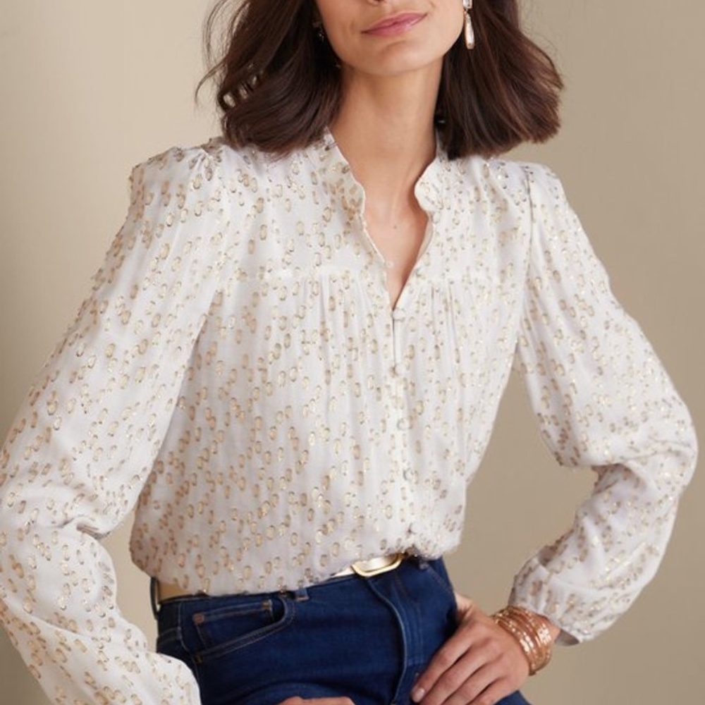 Soft Surroundings Mila Metallic Blouse. Petite Medium. Lined.